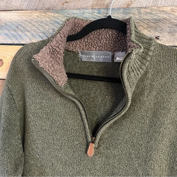 Oscar De La Renta Olive Green 1/4 Zip Sweater Size Medium - Picture 3 of 11